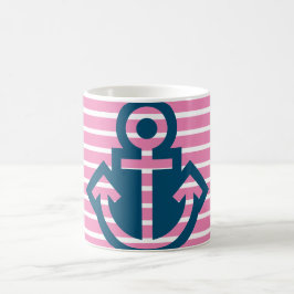 Preppy Navy en Roze gestreept Anchor Mok