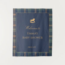 Preppy Navy geruite babyfeest met schommelpaard