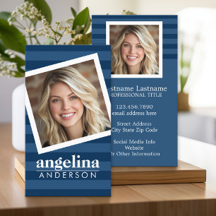 Preppy Navy gestreept patroon aangepaste naam en f Visitekaartje