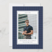Preppy Navy Grid One Photo Graduation Announcement Kaart (Voorkant)