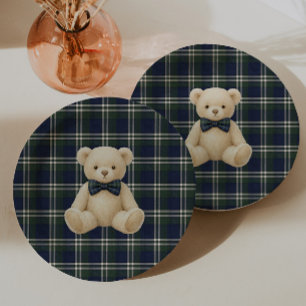 Preppy Navy & Groene Polo Schotse Teddybeer Papieren Bordje