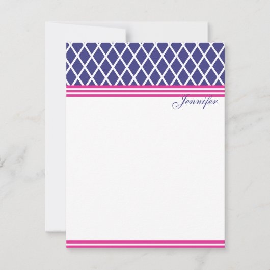 Preppy Navy Lattice Notitiekaartje (Voorkant)