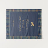Preppy Navy Plaid Baby Shower with Rocking horse Wandkleed (Voorkant (horizontaal))