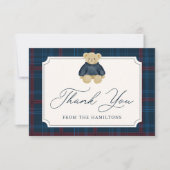 Preppy Navy Plaid Teddy Bear Baby Shower Bedankkaart (Voorkant)