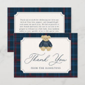 Preppy Navy Plaid Teddy Bear Baby Shower Bedankkaart (Voorkant / Achterkant)