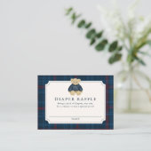Preppy Navy Plaid Teddy Bear Diaper Raffle Informatiekaartje (Staand voorkant)