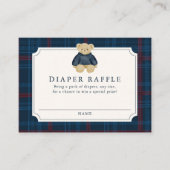 Preppy Navy Plaid Teddy Bear Diaper Raffle Informatiekaartje (Voorkant)