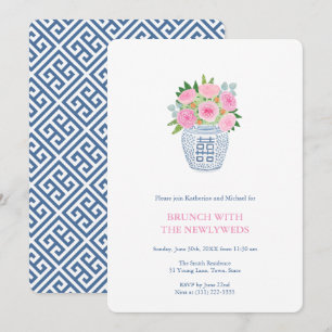 Preppy Navy Roses Ginger Jar Passen getrouwd Brunc Kaart