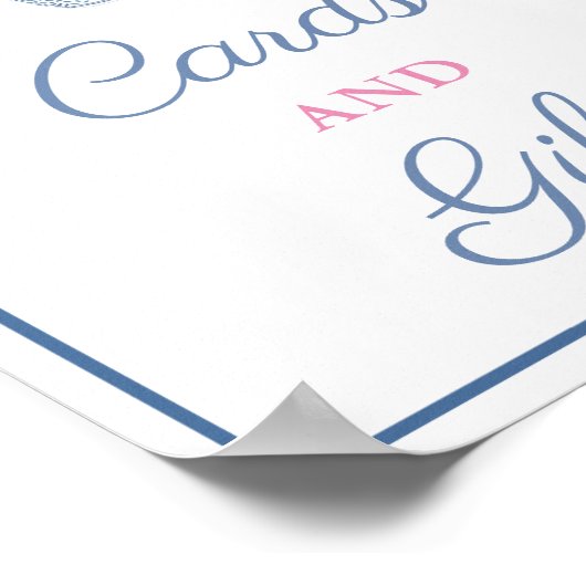 Preppy Navy Roze Kaarten En Cadeaus Bruiloft Feest Poster (Hoek)
