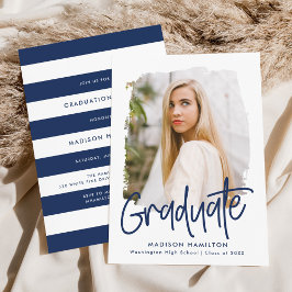 Preppy Navy Script Foto Afstudeerfeest Kaart