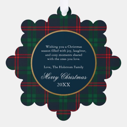 Preppy Navy Tartan Plaid Christmas Photo Ornament Kaart (Achterkant)