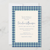 Preppy Navy Tealblauwe Gingham Bruiloft Borrel Uit Kaart (Voorkant)