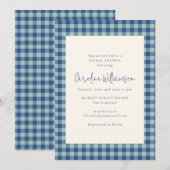 Preppy Navy Tealblauwe Gingham Bruiloft Borrel Uit Kaart (Voorkant / Achterkant)