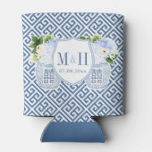 Preppy Navy White Floral Wedding Monogram Favor Blikjeskoeler (Achterkant)