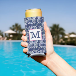 Preppy Navy White Octagon geometrisch monogram Seltzer Blikjeskoeler