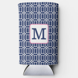 Preppy Navy White Octagon geometrisch monogram Seltzer Blikjeskoeler