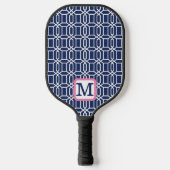 Preppy Navy White Octagon Monogram Pickleball Paddle (Voorkant)