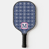 Preppy Navy White Octagon Monogram Pickleball Paddle (Achterkant)