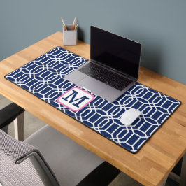 Preppy Navy Witte Achthoekig Patroon / Navy Monogr Bureaumat