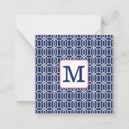 Preppy Navy Witte Achthoekige Geometrische Monogra Notitiekaartje