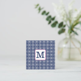 Preppy Navy Witte Achthoekige Geometrische Monogra Notitiekaartje