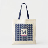 Preppy Navy Witte Achthoekige Geometrische Monogra Tote Bag (Voorkant)