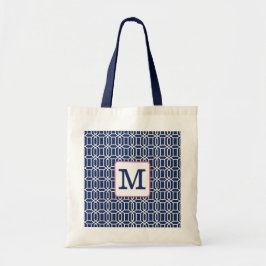 Preppy Navy Witte Achthoekige Geometrische Monogra Tote Bag