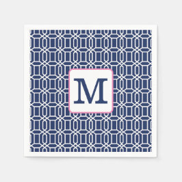 Preppy Navy Witte Achthoekige Monogram Eerste Lett Servet
