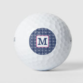 Preppy Navy Witte Achthoekige Monogram Golfballen (Voorkant)