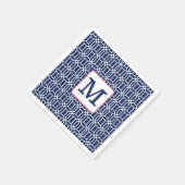 Preppy Navy Witte Achthoekige Monogram Initiaal Servet (Hoek)