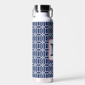 Preppy Navy Witte Octagon Monogram Koffie Waterfles (Voorkant)