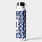 Preppy Navy Witte Octagon Monogram Koffie Waterfles (Achterkant)