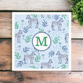 Preppy Navy Zebra Martinis Blauw Monogram Servet