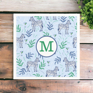 Preppy Navy Zebra Martinis Blauw Monogram Servet
