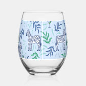 Preppy Navy Zebra Martinis Blauw Monogram Wijnglas Zonder Voet (Links)