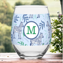 Preppy Navy Zebra Martinis Blauw Monogram