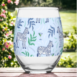 Preppy Navy Zebra Martinis Blauw Wijnglas Zonder Voet