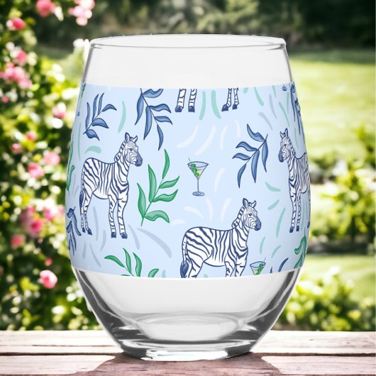 Preppy Navy Zebra Martinis Blauw Wijnglas Zonder Voet
