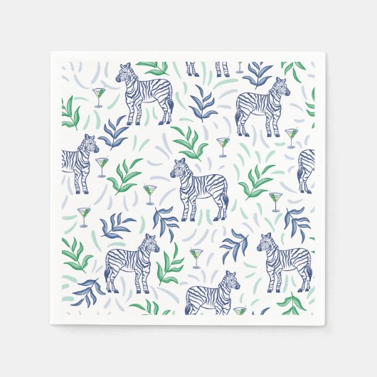 Preppy Navy Zebra Martinis White Servet (Voorkant)