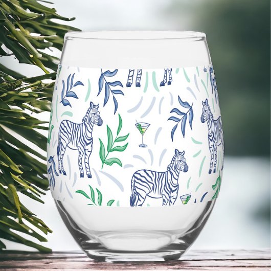 Preppy Navy Zebra Martinis White Wijnglas Zonder Voet