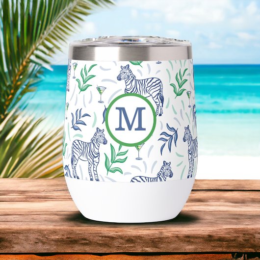 Preppy Navy Zebra Martinis Wit Monogram