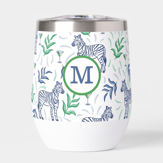Preppy Navy Zebra Martinis Wit Monogram (Voorkant)