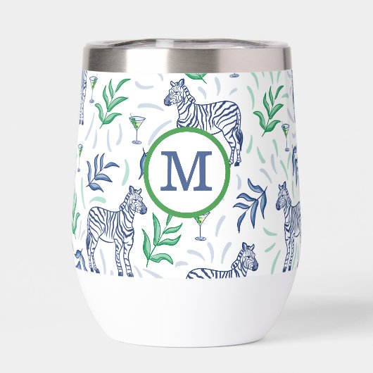 Preppy Navy Zebra Martinis Wit Monogram (Achterkant)