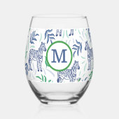 Preppy Navy Zebra Martinis Wit Monogram Wijnglas Zonder Voet (Achterkant)