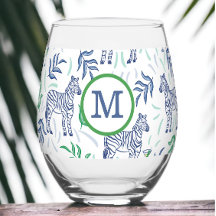 Preppy Navy Zebra Martinis Wit Monogram