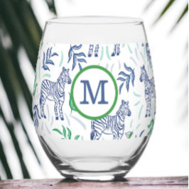 Preppy Navy Zebra Martinis Wit Monogram Wijnglas Zonder Voet