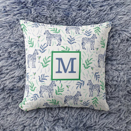 Preppy Navy Zebra Martinis Witte Monogram Kussen