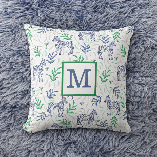 Preppy Navy Zebra Martinis Witte Monogram  Kussen