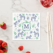 Preppy Navy Zebras Martinis / Navy Monogram Wit Servet (Insitu)