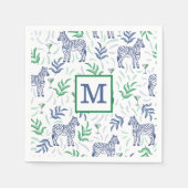 Preppy Navy Zebras Martinis / Navy Monogram Wit Servet (Voorkant)